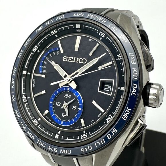 Seiko Watch Brightz Saga261 8b63-0an0 Day Date Solar Radio Titanium Black Navy